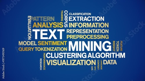 Text Mining animated word cloud-text design animation tag kinetic typography seamless loop.