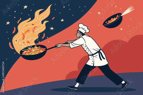 Night Street Food Cooking Flames Ill