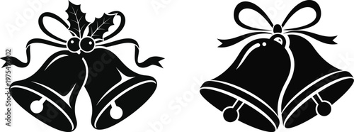 Christmas bell icons festive holiday decoration ribbon ornament jingle celebration Design