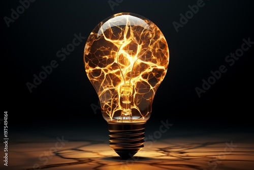 Lightbulb crackling with electrical energy and glow on a dark background
