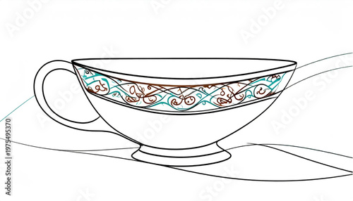 Elegant teacup with intricate design, perfect for a relaxing tea time.