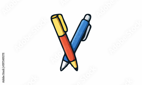 line art color of two crossed pens cartoon illustration