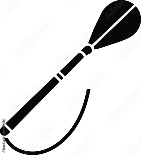 Black silhouette of a kayak paddle with a curved leash