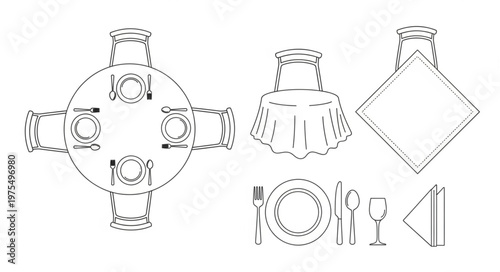 Elegant Table Setting and Dining Arrangement Illustration.