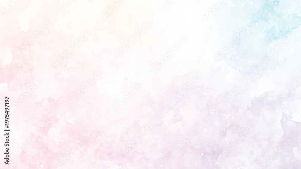 Fototapeta premium Colorful watercolor background of abstract sunset sky with puffy clouds in bright rainbow colors of pink blue yellow orange and purple