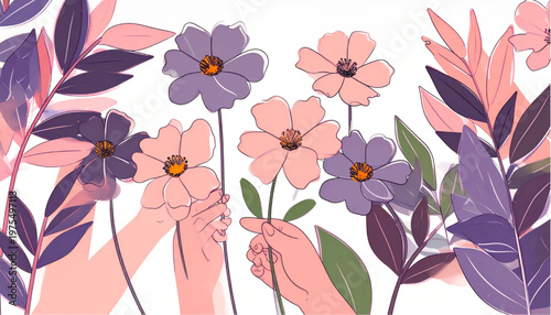 Hands Holding Colorful Flower Bouquet.