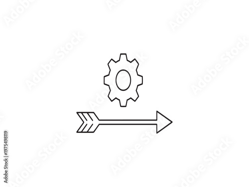 Title gear and arrow icon symbolizing progress innovation and directional movement forward description a simple line drawing depicts a gear connected to