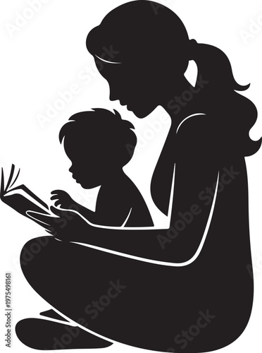 Mother reading book with child sitting together on floor