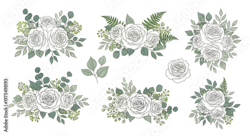 White Roses and Green Leaves Arrangement.