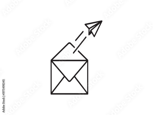 Simple line drawing of an envelope with a paper airplane flying outward