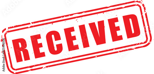 Rectangular Red Distressed Received Rubber Stamp Vector, perfect for indicating delivered mail, accepted documents, processed invoices, and confirmed arrival in administrative, logistics, or business