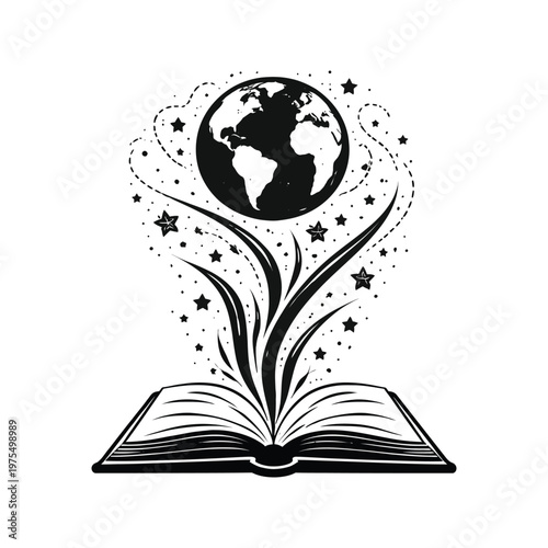 Global Education Concept Open Book World Knowledge Vector Illustration