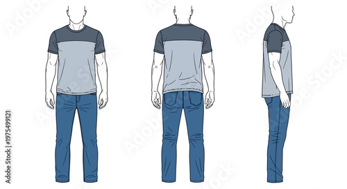 Man wearing blue jeans and tshirt.