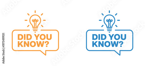 Speech bubble icon with “Did you know” question, representing fun facts, ideas, and informative content, professional vector illustration.