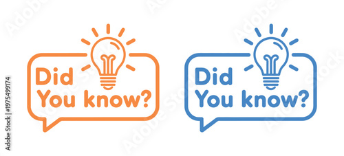 Speech bubble icon with “Did you know” question, representing fun facts, ideas, and informative content, professional vector illustration.