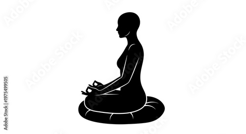 Woman Sitting in Meditation Posture Silhouette.