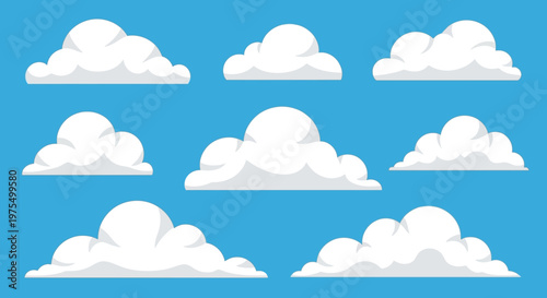 Collection of white puffy cloud shapes.