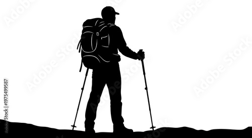 Man hiking with trekking poles outdoors.