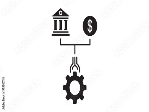 Title financial system infrastructure banking currency and operational mechanics represented in a simple icon description a black and white icon depicting the