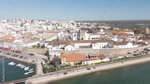 Aerial view capturing the charm and architecture of Faro’s Old Town, Portugal.