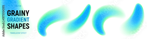 Dynamic grainy gradient splashes collection. Vibrant vector shapes with blur edges, iridescent gradient and grainy texture. Bright acid neon gradient shapes isolated on light background.