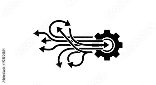 A vector graphic illustration of a gear with arrows indicating motion and direction