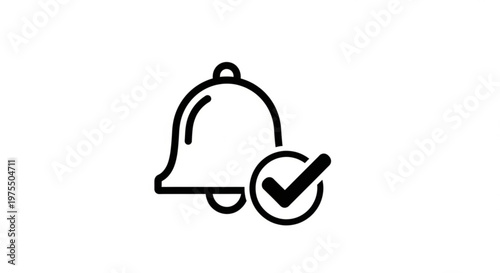 A minimalist vector graphic of a bell with a checkmark icon, symbolizing notification or alert confirmation.