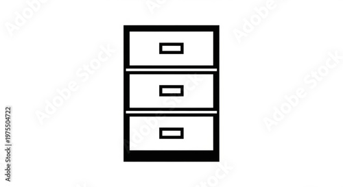 A minimalist vector graphic illustration of a three-drawer filing cabinet in a simple, flat design style.
