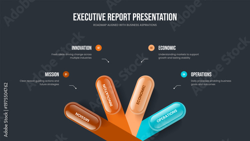 Visual Proposal 4 Option Diagram Slide Template. Business Plan Four Element Infographic Presentation Layout. Project Solution Slideshow Design Vector Illustration.