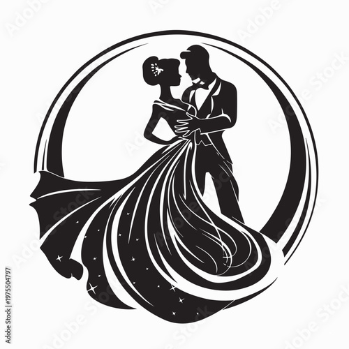 Graceful Ballroom Dancers Partnership Silhouette Logo Design