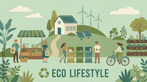 A modern eco-conscious illustration highlighting sustainability and environmentally friendly habits