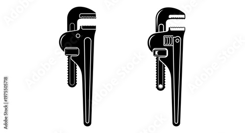Two black silhouette pipe wrenches displayed against a white background