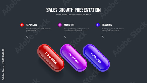 Consulting Overview Presentation Design Vector Illustration. Enterprise Planning Three Step Infographic Slideshow Layout. Creative Analysis 3 Option Diagram Slide Template.