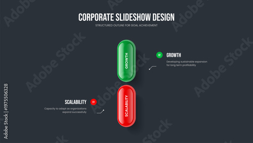 Financial Briefing 2 Option Diagram Frame Template. Digital Planning Slideshow Layout Vector Illustration. Consulting Report Two Element Infographic Slide Design.