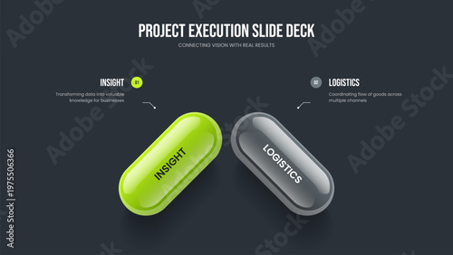 Advertising Showcase Slide Design Vector Illustration. Corporate Launch Two Element Infographic Frame Template. Digital Performance 2 Option Diagram Presentation Layout.