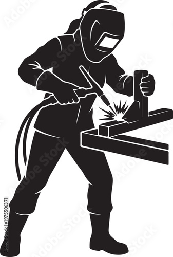 	Woodworker with Saw Silhouette, Skilled Trades Vector, Carpentry Graphic, Labour Day Logo