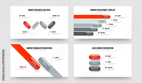 Consulting Proposal Four Five Two Three Element Diagram Presentation Layout Vector Illustration Bundle. Professional Briefing 4 5 2 3 Option Infographic Slide Template Set.