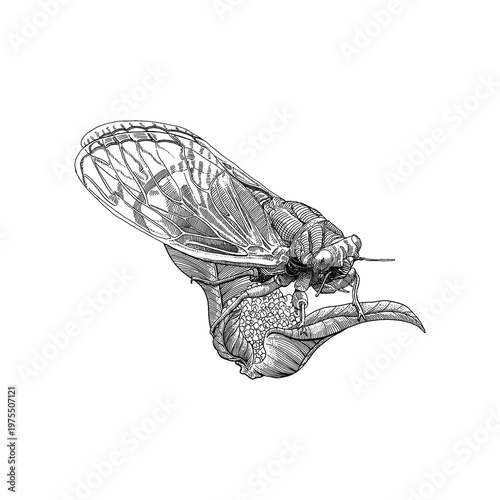 Schilderij op canvas Retro engraving style cicada insect illustration