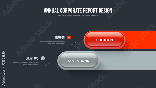 Consulting Plan Presentation Layout Vector Illustration. Visual Overview Two Step Infographic Slideshow Design. Company Profile 2 Element Diagram Slide Template.