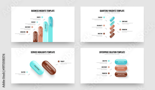 Creative Strategy 4 5 2 3 Element Diagram Presentation Design Collection. Professional Solution Four Five Two Three Step Infographic Slideshow Template Vector Illustration Bundle.