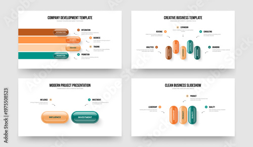 Visual Solution 4 5 2 3 Step Diagram Slideshow Layout Collection. Product Plan Four Five Two Three Element Infographic Presentation Template Vector Illustration Set.