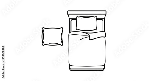 Overhead View of Bed and Pillow in Minimalist Style.