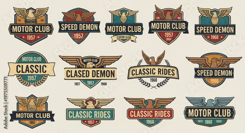Vintage Motorcycle Club Emblems Collection - Classic Rides and Speed Demons.