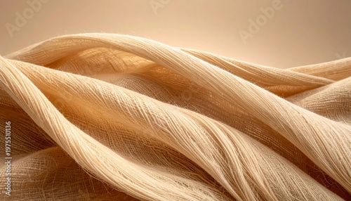 Close-up Macro Texture Of Cream Colored Fabric Folds Soft Light Background