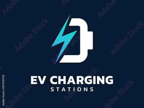 Electric vehicle(EV) charging with lightning bolt symbol overlapping in battery storage Elements vector illustration logo design concept, representing renewable energy, ev car, UI, clean energy.
