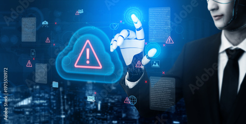 Картината върху платно AI-driven cloud interface automatically detecting and managing cybersecurity thr