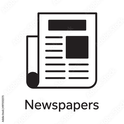 Simple black and white illustration depicting a folded newspaper with sections