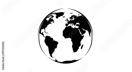 Black and white earth globe illustration.
