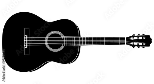 Black Acoustic Guitar Instrument Closeup.