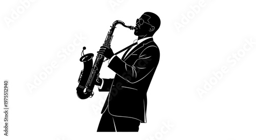 Man playing a saxophone solo instrument.
